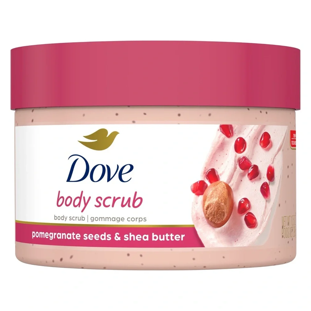 (3) Dove Body Scrub - Pomegranate Seeds Shea Butter, Crushed Macadamia Rice Milk